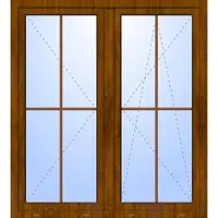 Haustuerenland.de Balkon Doppeltür ohne Pfosten "OSKAR" 3-fach Verglasung GEALAN Sprossen Golden Oak holzähnlich beidseitig innen öffnend DIN links