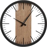 Beliani Wanduhr Schwarz / Heller Holzfarbton ø 38 cm Rund Ohne Ziffern mit Holzelement Moderne Hängende Wanddekoration für Wohnzimmer Esszimmer Flur
