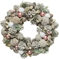 Everlands Weihnachtskranz 34cm Zapfen Deko Kranz mit Perlen Kugeln Zweigen für Winter Weihnachten Zapfenkranz Türkranz Wandkranz Winterdeko Weihnachtsdeko