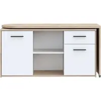 Forte Schreibtisch "Aliklia", weiß (sonoma eiche, weiß, sonoma eiche), B:144cm H:74,1cm T:50cm, Tische, Schreibtisch, multifunktional, Tischplatte ausschwenkbar, mit Rollen, Sideboard