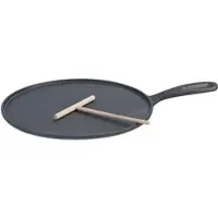 Rosenstein & Söhne Gusseiserne Crêpe-Pfanne für Grill und Herd mit Teigverteiler, Ø 28 cm