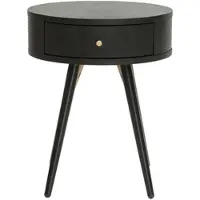 Miliboo Runder Vintage-Nachttisch aus Holz, schwarzem Metall und goldfarbenen Details KORAL