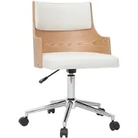 Miliboo Design-Bürostuhl weiß und helles Holz mit integriertem Kissen MAYOL