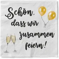 Sovie HORECA Serviette - Schön, dass wir zusammen feiern/Sekt - aus Tissue 33 x 33 cm, 3-lagig, 100 Stück