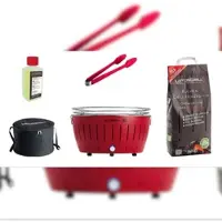 LotusGrill XL Starter-Set 1x XL Grill Feuerrot mit USB-Anschluß, 1x Buchenholzkohle 2,5 kg, 1x Brennpaste 200ml, 1x Zange, 1x Transport-Tragetasche