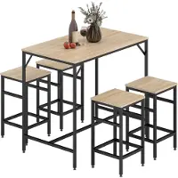 HOMCOM 5-Teiliges Bartisch-Set Eiche Schwarz 100 x 60 x 88 cm