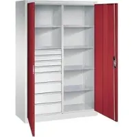 C+P CP-Möbel Werkzeugschrank 8931-305, aus Metall, grau / rot, mit 8 Schubladen & 6 Fachböden, abschließbar, 120 x 195 x 50cm