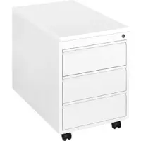 Ceha Büro- und Rollcontainer 790 mm Tiefe aus Stahl mit 3 Schüben in signalweiß und Holztop in Dekor weiß