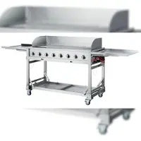 Metro Professional Gasgrill 8-Brenner, Grillfläche 49 x 120 cm, Ablagetisch, fahrbar, Schutzabdeckung, Edelstahl, silber