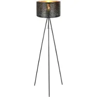ETC Stehlampe 3-Bein Wohnzimmerlampe Stehleuchte schwarz gold Beistelllampe, Metall Kunststoff, 1x E27, DxH 38x153 cm