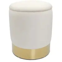 Amagohome Samthocker Ø 31 H 38 cm Velour Hocker mit Stauraum u. Deckel - Deko Hocker Samt Pouf : creme weiß