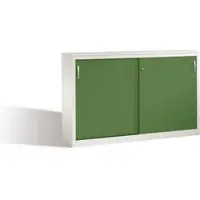 C+P Akten-Sideboard Acurado mit Schiebetüren, 2 x 2 Ordnerhöhen, H1000xB1600xT400mm Front Resedagrün Korpus Lichtgrau