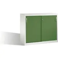 C+P Akten-Sideboard Acurado mit Schiebetüren, 2 Ordnerhöhen, H1000xB1200xT500mm Front Resedagrün Korpus Lichtgrau