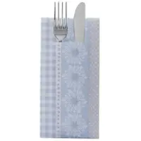 Sovie HORECA Besteckserviette Calypso-Stripes in Silber-Blau, 40 x 40 cm, 100 Stück - Bestecktasche Weihnachten