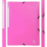 Exacompta 55820E 50x Sammelmappe mit 3 Klappen und Gummizug aus PP 500μ mit Etikett blickdicht, 24x32cm für DIN A4 - Rosa