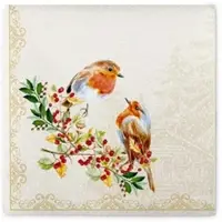 Mank Serviette Airlaid Pippa in Beige, 40 x 40 cm, 50 Stück - Winter Vögel Ilex Zweige