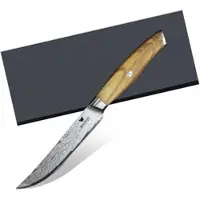 WOLFCUT - Damaskus Steakmesser-Set 4-tlg. 73-lagiger Damaszenerstahl mit Olivenholzgriff und Holzständer