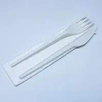 Emissimo Besteckset aus weißem CPLA, Messer, Gabel und Serviette, kompostierbar 500 Stück