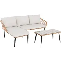 Happy Home Eck-Loungeset 8tlg. helles Rattan mit Sitzkissen in beige