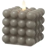 MARELIDA LED Kerze Bubble Würfel Cube Kerze Echtwachs 3D Flamme H: 9,5cm Timer braun
