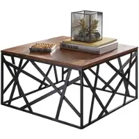 KADIMA DESIGN Couchtisch BAKAL 60x35x60 cm Sheesham Massivholz / Metall Sofatisch, Design Wohnzimmertisch Industrial Style, Stubentisch Braun / Schwarz, Designer Kaffeetisch massiv, Tisch quadratisch