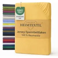 EXKLUSIV HEIMTEXTIL Jersey Spannbettlaken Premium 200 x 220 cm Gelb 100% Baumwolle Öko - Tex Zertifiziert Bed-Sheet Bettlaken Spannbetttuch Topper