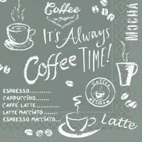 Mank Serviette aus Tissue, Coffee Time in Anthrazit, 33 x 33 cm, 100 Stück
