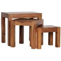 KADIMA DESIGN BEISTELLTISCH 3er Set Massivholz Landhausstil MUMBAI, Dunkelbraun 35x45x50 cm