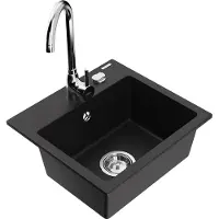 Mexen Milo 1-Becken-Granit-Spüle mit Mischbatterie Telma, Schwarz - 6505-77-670200-00
