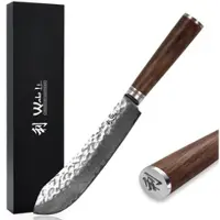 Wakoli Nussbaum Damast BBQ Blockmesser I 20 cm Klinge I Nussbaumholzgriff