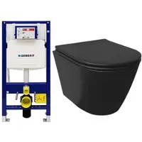 Alpenberger Spülrandloses Hänge WC Komplettset | Wand WC Schwarz Matt mit Geberit Spülkasten WC Vorwandelement Set | Kloschüssel mit Toilettendeckel