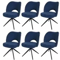 Mendler 6er-Set Esszimmerstuhl HWC-N72, Polster-Küchenstuhl, drehbar Auto-Return, Stoff/Textil (420g/m²) blau
