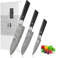 Zayiko Black Edition 3er Messerset I 9-18cm Klingen I dunkler Damast I Pakkaholz