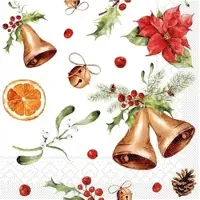 Mank Serviette Tissue Marianne, 33 x 33 cm, 100 Stück - Weihnachten Ilex Zweige Orange Weihnachtsstern
