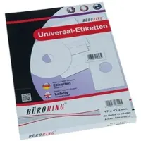 Büroring Etiketten, 97x42,3mm, 1200 Etiketten, weiß, für Laser-, Farblaser-, Inkjetdrucker, Kopierer, lösungsmittelfrei, Blattformat: DIN A4