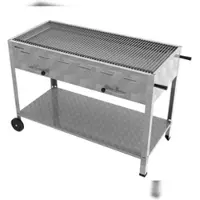 ChattenGlut Professional 6er Holzkohle Bräter Standgerät mobil Grill mit Einzelne Edelstahlstäbe als Rost 1140x530x800mm