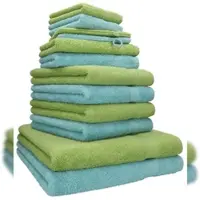 Betz 12-tlg. Handtuch-Set PREMIUM 100% Baumwolle 2 Duschtücher 4 Handtücher 2 Gästetücher 2 Seiftücher 2 Waschhandschuhe ocean/avocadogrün