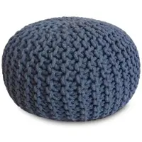Amagohome Strickhocker XXL Pouf Ø55 H37cm Bodenkissen Sitzpouf Baumwolle nachhaltig : jeansblau