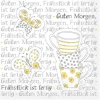Mank Serviette Airlaid Frühstück ist Fertig! in Gelb-Grau, 33 x 33 cm, 50 Stück