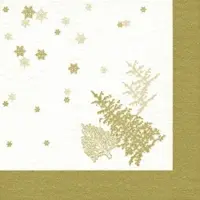 Home Fashion , SV Tree and Snowflakes gold, Dinner-Servietten 40 cm x 40 cm, im Viertelfalz, 12 Stück pro Pack, 10 Pack pro Karton