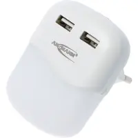 Ansmann LED-Nachtlicht NL15AC für die Steckdose, mit integriertem Dämmerungssensor und 2x USB-Ladebuchsen