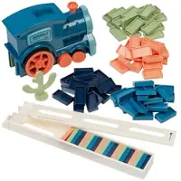 Playtastic Domino-Zug Spielzeug-Set mit 80 farbigen Domino-Steinen, Licht und Ton