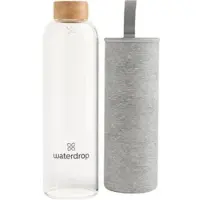 Waterdrop Trinkflasche Clear, mit Neoprenhülle, 0,6 Liter, Borosilikatglas, transparent
