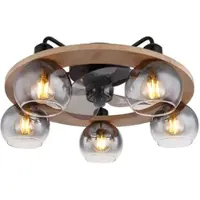 Globo LED Deckenventilator mit Fernbedienung Deckenleuchte Holz Ventilatorlampe Rauchglas, Metall Glas, 5x 6,5W 806Lumen warmweiß, DxH 55x21,5 cm