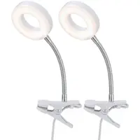 ETC Klemmlampe weiß Klemmleuchte Wohnzimmer Klemmlampe LED mit Stecker, Tischleuchte Leselampe, Spot beweglich, Metall , 1x LED 4W 330Lm 3000K, DxH 9x21 cm, 2er Set