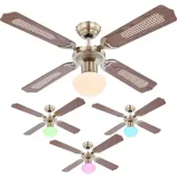 Globo LED Deckenventilator mit Zugschalter Ventilatorlampe Decke Fernbedienung Ventilator Deckenleuchte dimmbar, Vor-Rücklauf, 1x RGB LED 3,5W 320Lm, D 106,6 cm