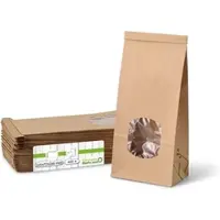 Greenbox - Blockbeutel m. Fenster M, 11,5 x 7,2 x 24,6 cm, PLA-Folie, braun, Clipband, Kraftpapier, 400 St.