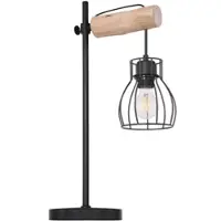 Globo Lighting Retro Tischlampe Holz Tischleuchte Metall schwarz, Gitter Design Lampenschirm, 1x E27, LxH 33 x 55 cm