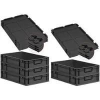 Proregal SuperSparSet 5x Eurobox NextGen Color mit Scharnierdeckel & Verschlüssen, HxBxT 12x40x60cm, 23L, Schwarz, Griffe schwarz zu, Eurobehälter