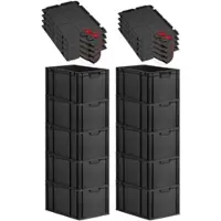Proregal SuperSparSet 10x Eurobox Nextgen Grip Mit Scharnierdeckel Und Roten Verschlüssen HxBxT 32x40x60cm 65 Liter Schwarz Griffe Geschlossen